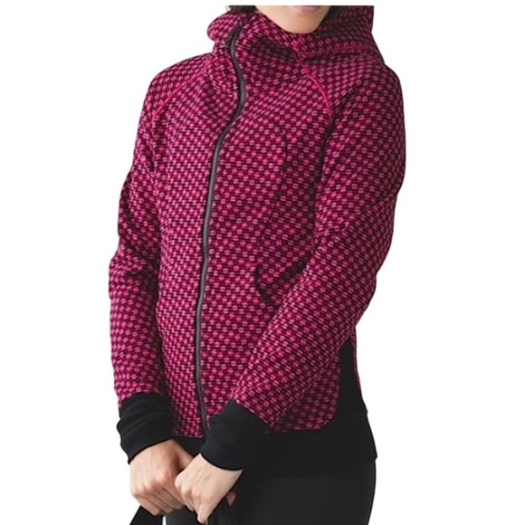 Lululemon Scuba Full Zip Hoodie Pink Black Check Print Size 4